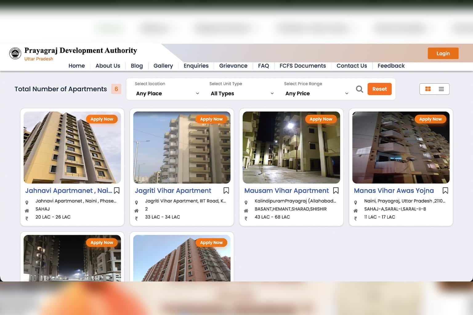 PDA Prayagraj FCFS flats 2026: 465 flats across 6 schemes, prices from around ₹11 lakh, online booking & payment rules